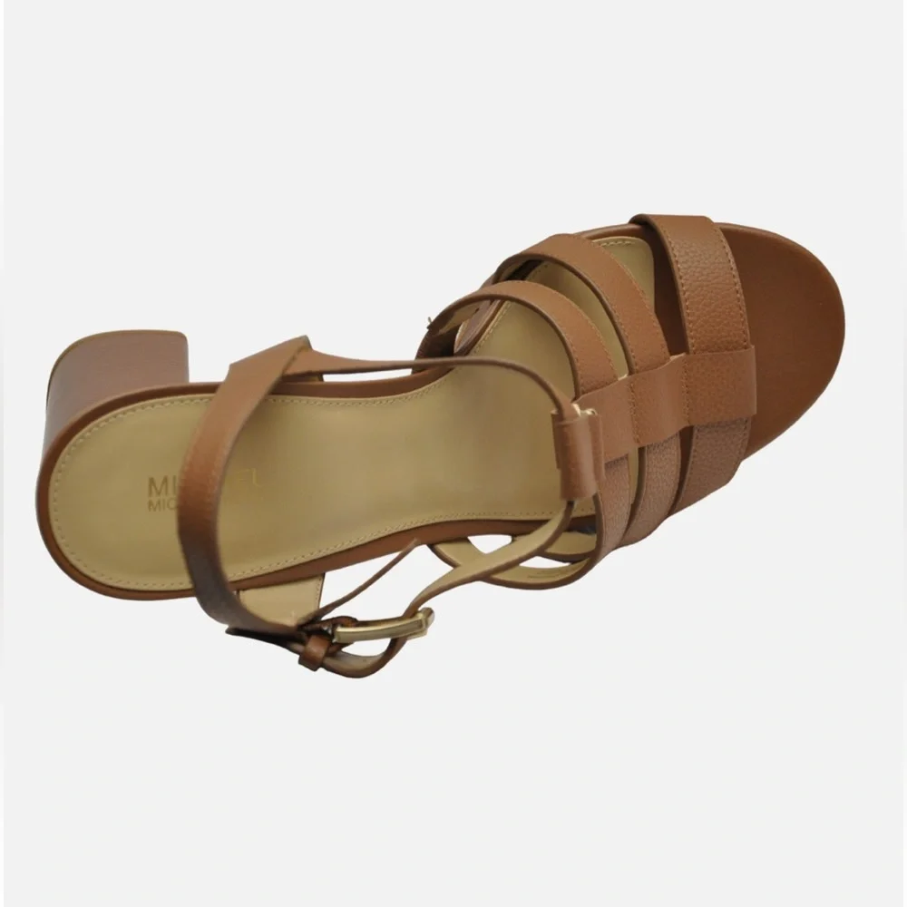 Michael Kors Reed Tumbled Faux Leather Platform Sandal Luggage Color Sz 7